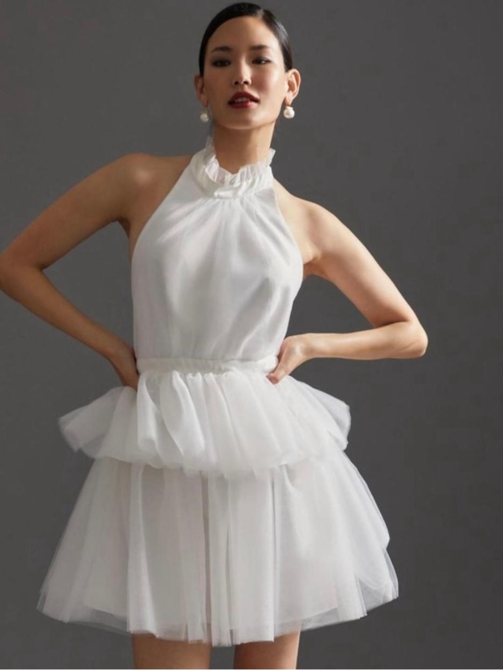 Hutch White Tulle Halter Mini Dress Size 2